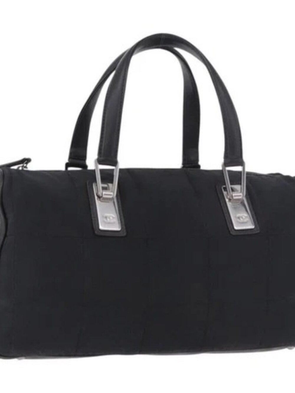 CHANEL Choco Bar Hand Bag Nylon Black Silver CC Auth 183944SAM
